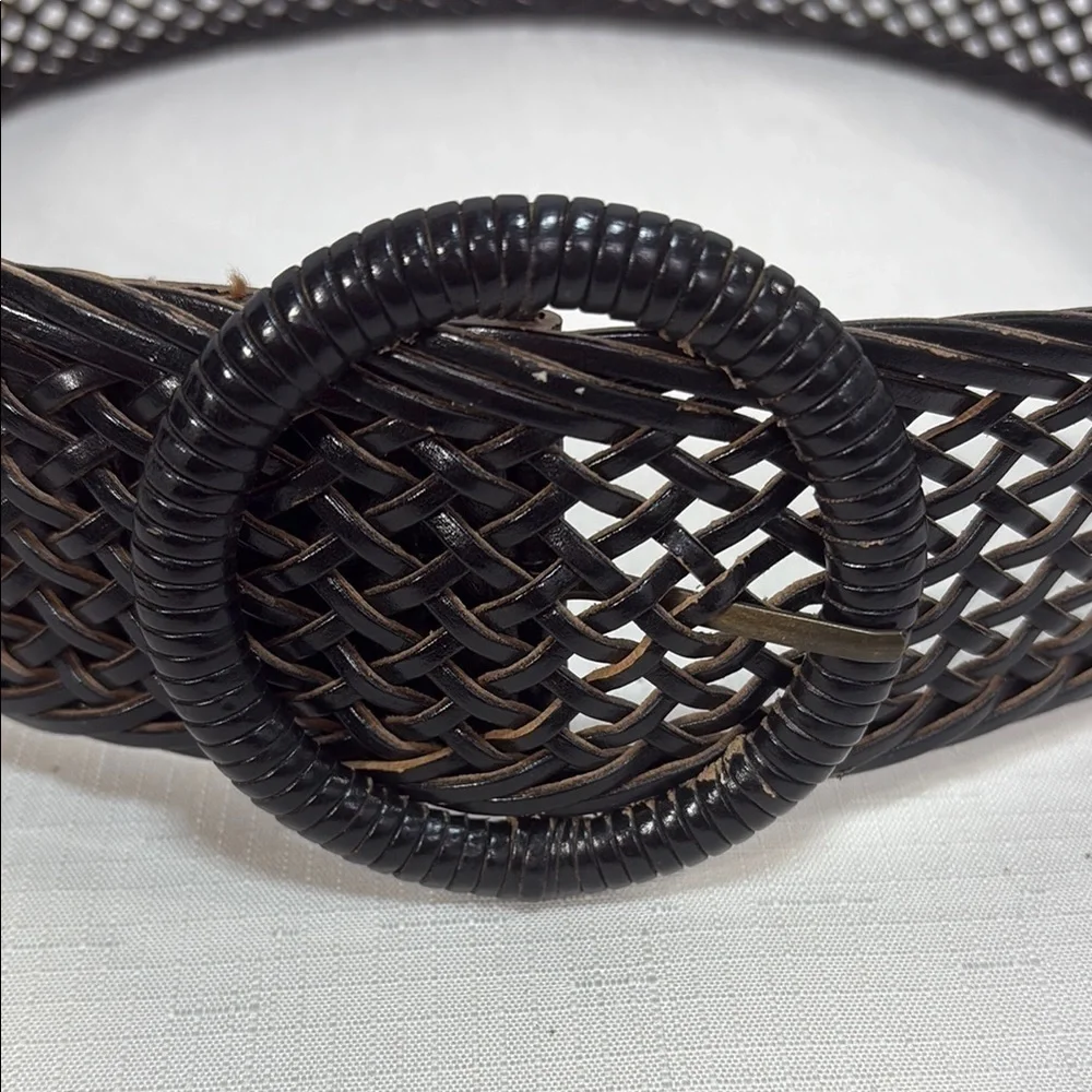 🍌Black leather Mesh Belt with Circular Buckle adjustable